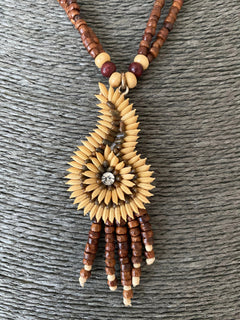 RICE PADDY CONCH handmade seed necklace - Wooden Beaded Necklace, Necklace W/ Paddy Earrings, Organic Seed Necklace, Pendant Necklace