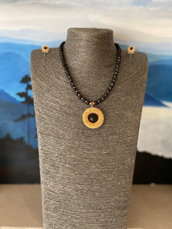 HANDMADE SEEDS NECKLACE - Beaded Sunflower Necklace, Necklace & Earrings, Organic Seeds Necklace, Beaded Thread Necklace, bead Seed Necklace