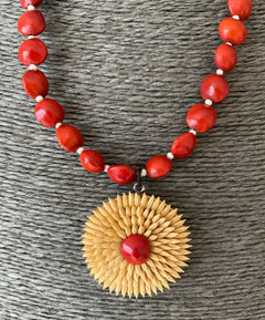 HANDCRAFTED SEEDS NECKLACE - Coral Seeds Necklace, Necklace With Earrings, Paddy Sunflower Seeds Necklace, beaded Seeds Pendant Necklace