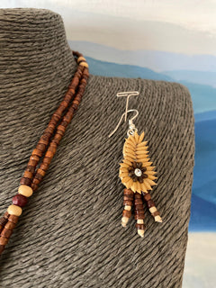 RICE PADDY CONCH handmade seed necklace - Wooden Beaded Necklace, Necklace W/ Paddy Earrings, Organic Seed Necklace, Pendant Necklace