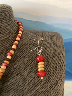 HANDMADE SEEDS NECKLACE - Sandal Coral Duet Wooden beaded Necklace, Necklace & Beaded Earrings, Organic Seeds Necklace, beaded Seed Necklace