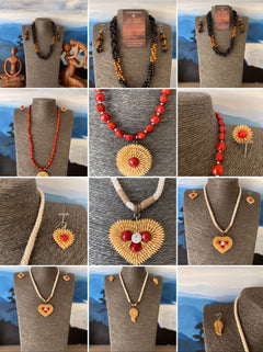 HANDMADE SEEDS NECKLACE - Sandal Coral Duet Wooden beaded Necklace, Necklace & Beaded Earrings, Organic Seeds Necklace, beaded Seed Necklace