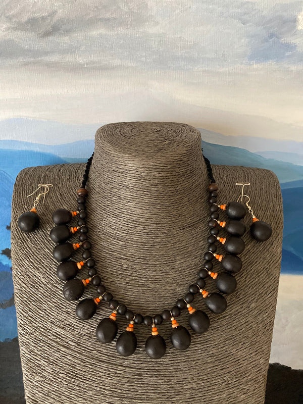 HANDMADE SEEDS NECKLACE - Olive Strings Beaded Necklace, Soap Nut Bead Necklace, Choker Beaded Necklace, Beaded Seed Necklace, Boho Necklace