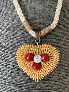 HANDMADE SEEDS NECKLACE - Thread Beaded Necklace, Paddy Heart Pendant Necklace, Women's Pendant Necklace, Bead Seed Necklace, Boho Necklace