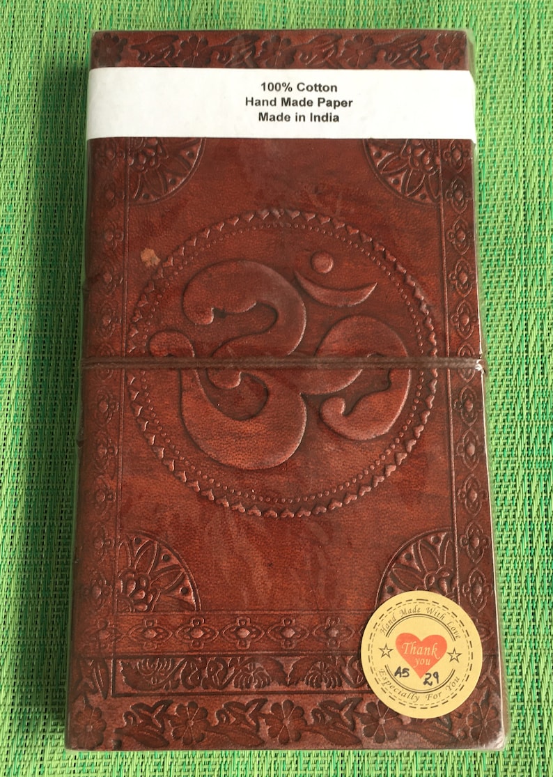 OM The Ancient Symbol for Universal Sound Energy,good luck -GRATITUDE Journals,Handmade Recycled Eco Friendly Acid Free Paper, leather scrap