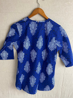 Ink Blue Cotton Tunics | Short Kurtis | Cotton Kurtis | Women’s Shirts | Cotton Blouse | Cotton print shirts | Cotton Blouses -XS/36"-Xl/44"