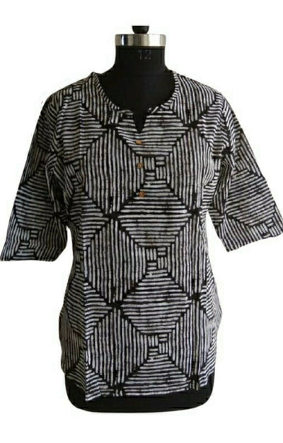 Black Stripes Cotton Tunics | Short Kurtis | Cotton Kurtis | Women’s Shirts | Cotton print shirts |Cotton Blouses -XS/36