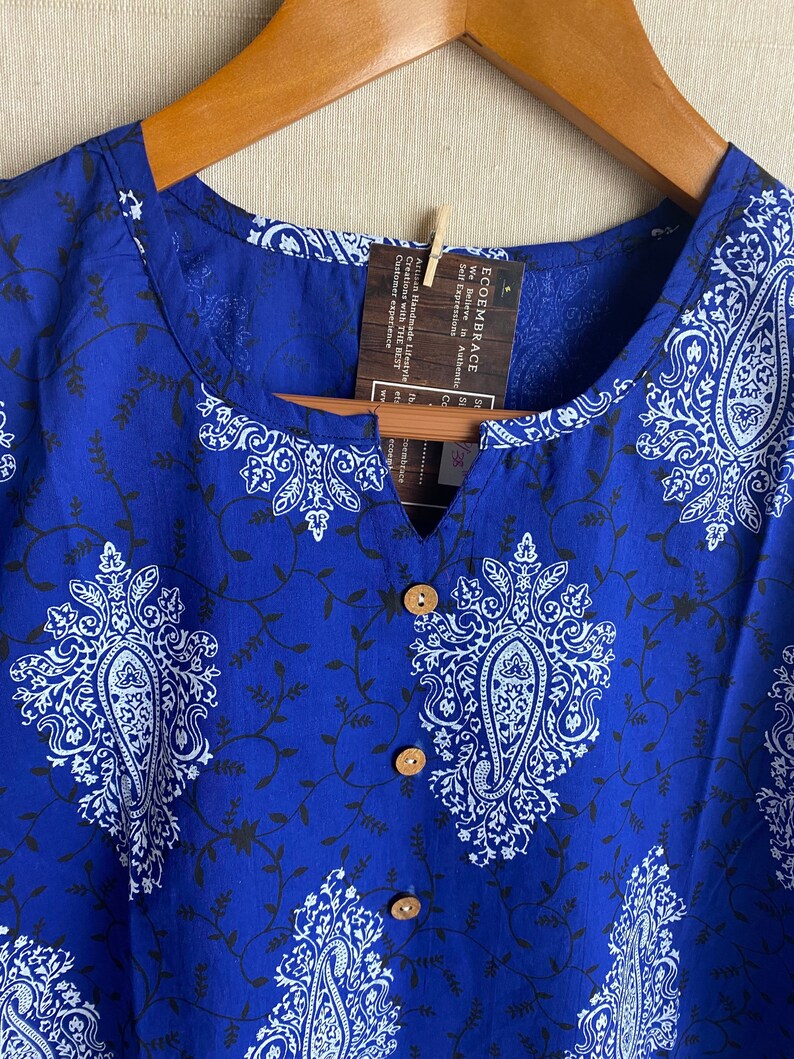 Ink Blue Cotton Tunics | Short Kurtis | Cotton Kurtis | Women’s Shirts | Cotton Blouse | Cotton print shirts | Cotton Blouses -XS/36
