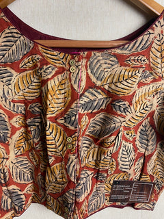 Mayili Kalamkari Crop Top Blouses|Designer Blouses|Sari gift for modern ethnic women|Comfort in Cotton| Natural design fall leaves in s-xl