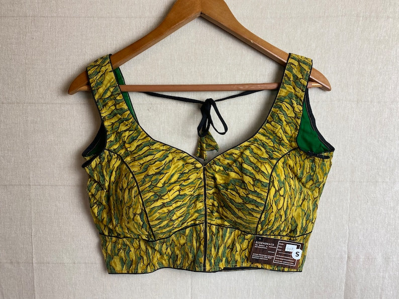 Sumi green leapord ajrakh tank saree blouse/sweetheart sleeveless cotton top/stitched blouse/trendy readymade blouse for woman/party blouse