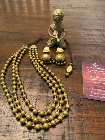 3 Layer Antique Aaram Set| Terracotta jewelry in USA | Artisan Handmade | Ecoembrace Earthy Tones | same day ship | Jumkha sets