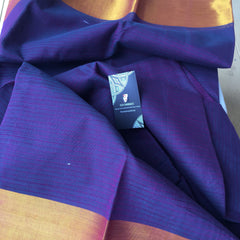 Kanchi South Cotton | Dark Eggplant Purple with Tissue Zari Border | Traditional | Festive | SameDay free ship | Ecoembrace Indian Sarees