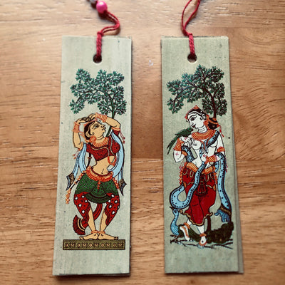 Apsaras The Dancing Beauties | Pattachitra Handmade Palm Leaf Eco Printed duo DIY Bookmarks | Affirmation Reminders