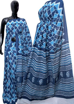 Bagru Hand Block Print saree | mulmul Cotton sarees - Trendy Summer comfort saris | BAGRU saris | block prints