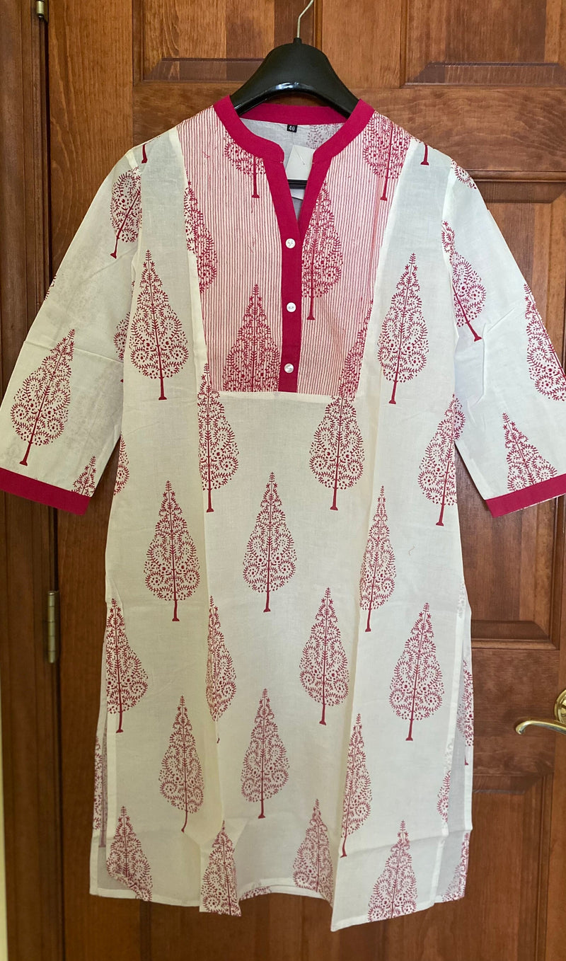PinkTree Block Print High neck Kurtis | Cotton Tunic Kurtis for women | Indian tunics | Collar Kurtis | S(38