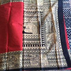 Berry Red Cotton Saree with Matching Dokra Tribal Art Handmade Jewelry set |Sameday Shipping | Complimentary Saree Bag