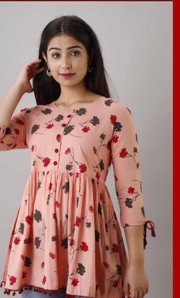 Peach Cherry Blossom Print Tunics| Women’s Tunics | Trendy Tunics | Cotton Tunics | Short Kurtis | Cotton Kurtis | Indian Tunics