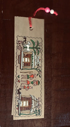 Tribal Farm and Home Scene | Pattachitra Handmade Palm Leaf Eco Printed duo DIY Bookmarks | Affirmation Reminders