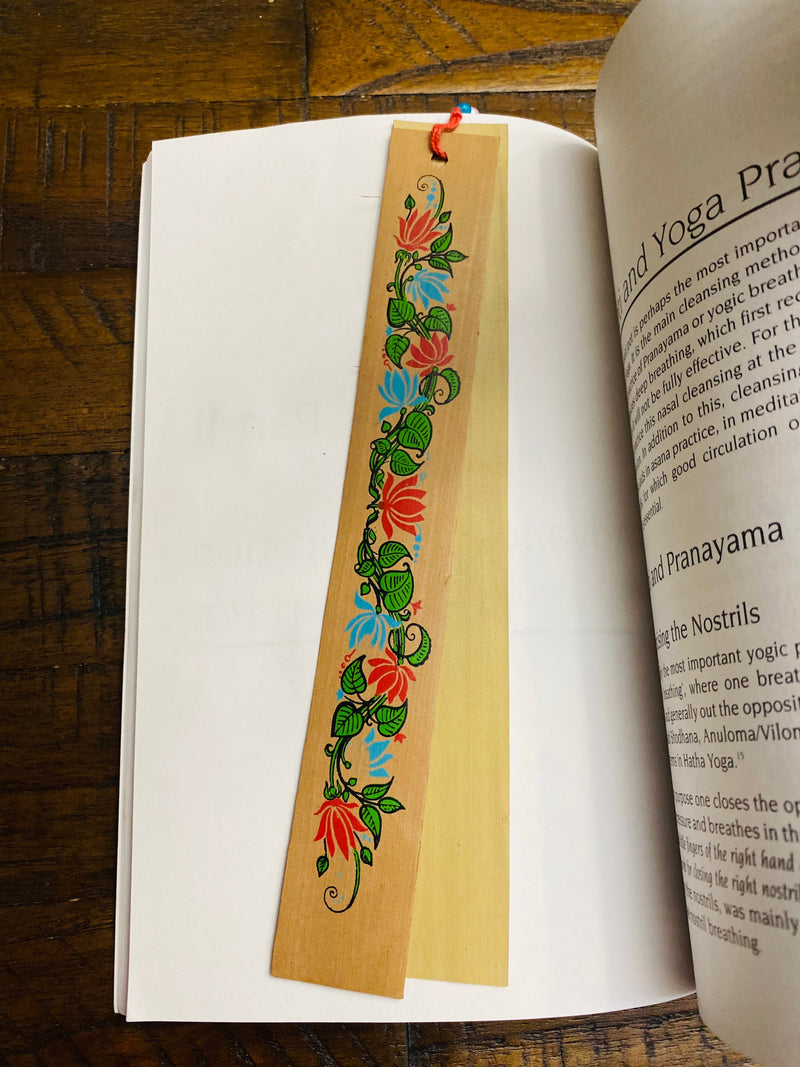 Free flow floral design  | Recycled Palm leaf Long Bookmarks | Pattachitra Handmade Palm Leaf Eco Printed duo DIY | Affirmation Reminders