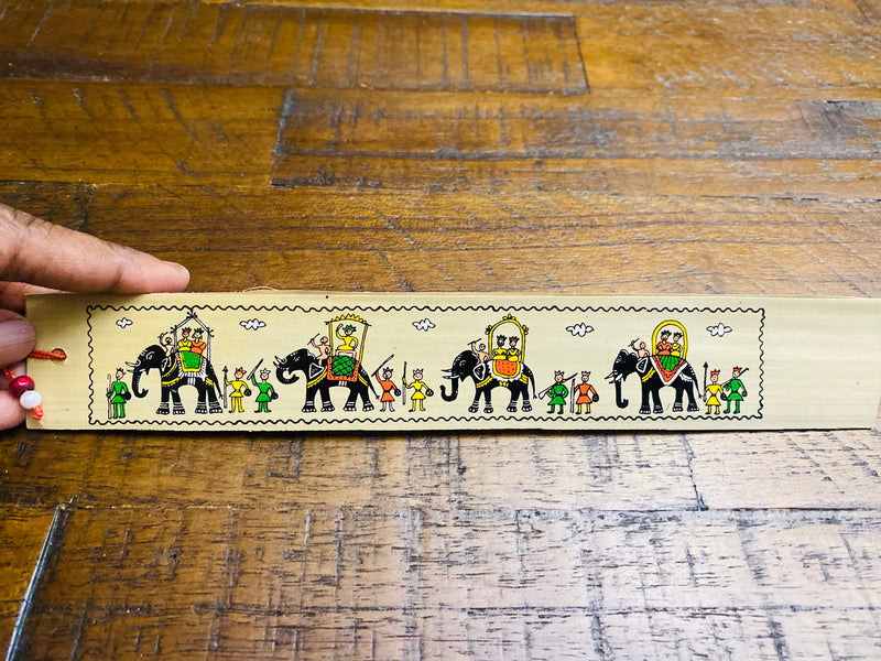 Royal procession on Elephant - Ambari | Recycled Palm leaf Long Bookmarks | Pattachitra Handmade Eco Printed duo DIY | Affirmation Reminders