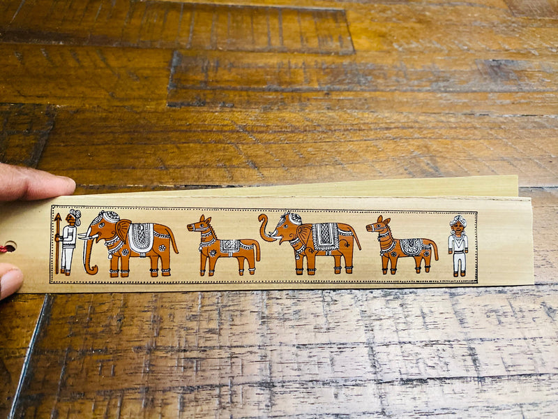 Brown Elephants - Ambari | Recycled Palm leaf Long Bookmarks | Pattachitra Handmade Eco Printed duo DIY | Affirmation Reminders