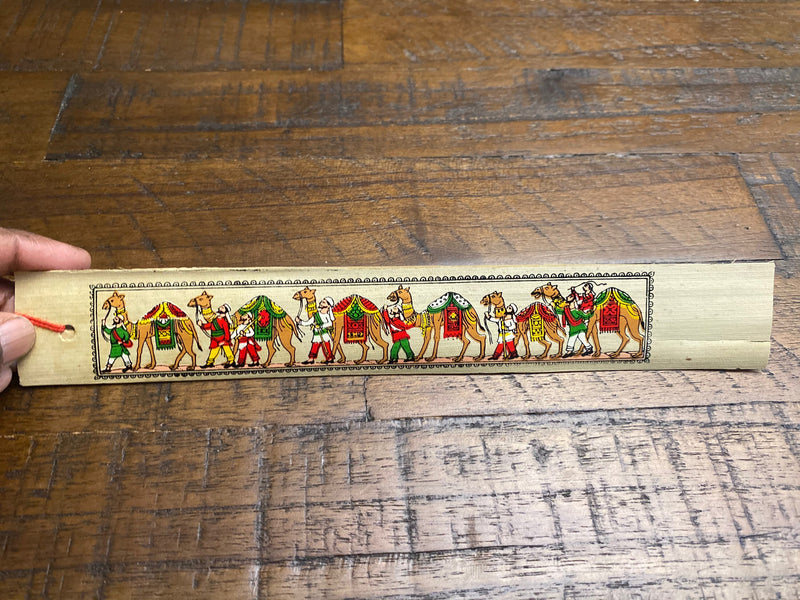 Royal procession on Camels - Ambari | Recycled Palm leaf Long Bookmarks | Pattachitra Handmade Eco Printed duo DIY | Affirmation Reminders