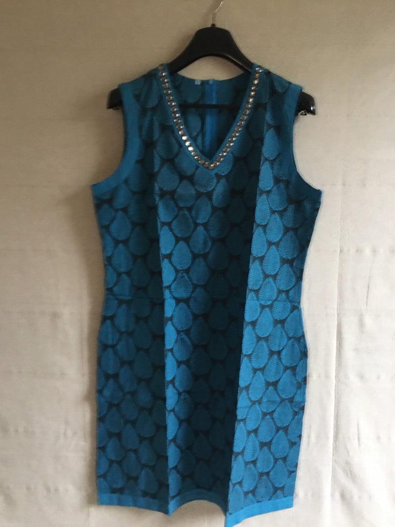 Sleeveless Tunics for women |  Hand BlockPrint Tunics in Jazz Blues| Cotton Kurtis for women | Indian Tunic Dresses | M(40