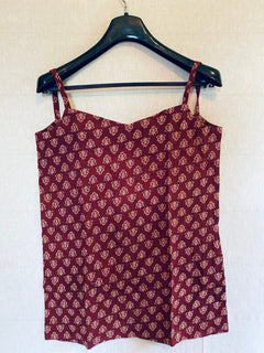 Dark Brick Red Summer Tank Tops | Spaghetti Tops | Women's Sleeveless tanks | Ajrakh Tops | Cotton handblock tank tops| Cool Printed Tanks