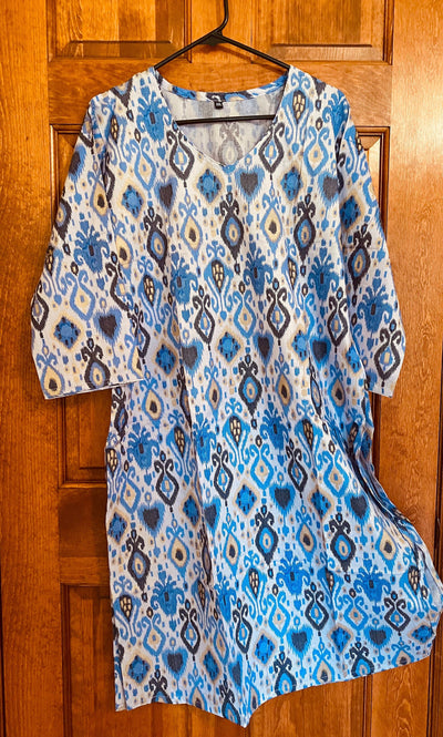 2XL Women’s Plus Size Kurtis | Hand Block Printed | Indian Kurti | Long Cotton Kurtis | Women’s Tops | Elegant Blue Ikat Long Kurti
