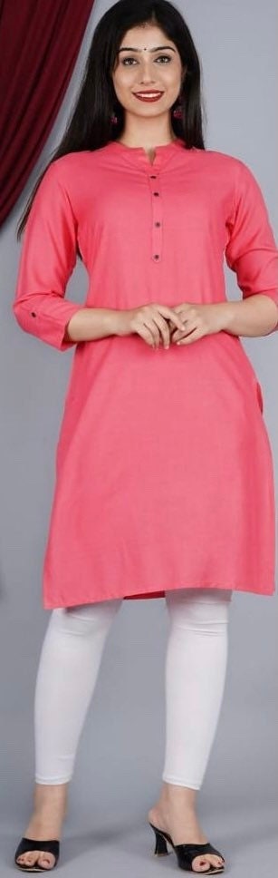 Salmon Pink Tunic | Women’s Solid Short Tunics  | Kurti for women | Indian tunics | Designer Kurtis | Black kurti