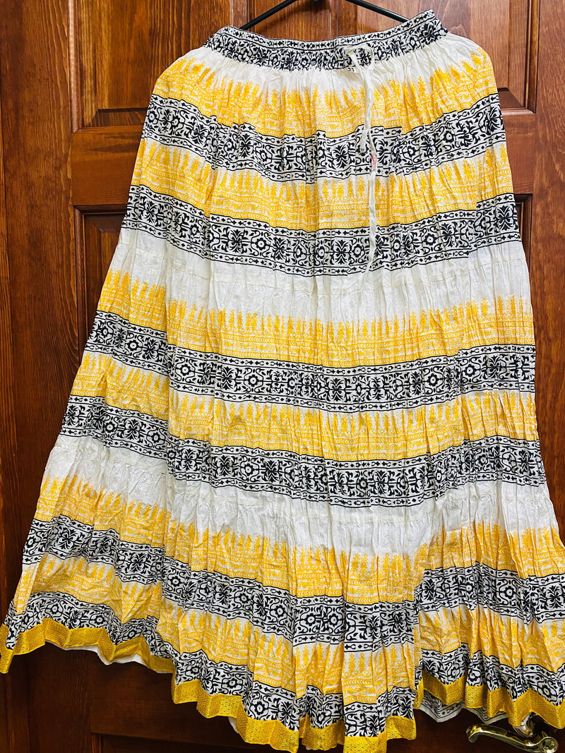 Refreshing Dandelion and White mid calf length zigzag Print women skirts | Teen skirts | Casual Boho Beach Skirts