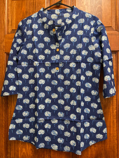 Indigo Pine Clusters Block Printed Tunic  | Cotton Print Shirts for women | Short Kurtis | Women’s Shirts | Cotton Blouse Tunics S-2XL