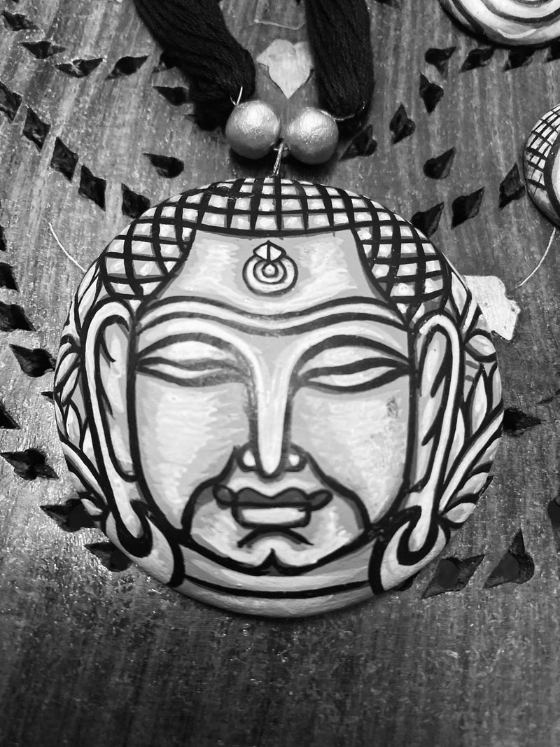 Shiv Yogi necklace , Buddha , Meditative Pendant Jewelry , Terracotta Pendant Set, Boho Artisan Jewelry, Terracotta Earrings, Mural Jewelry