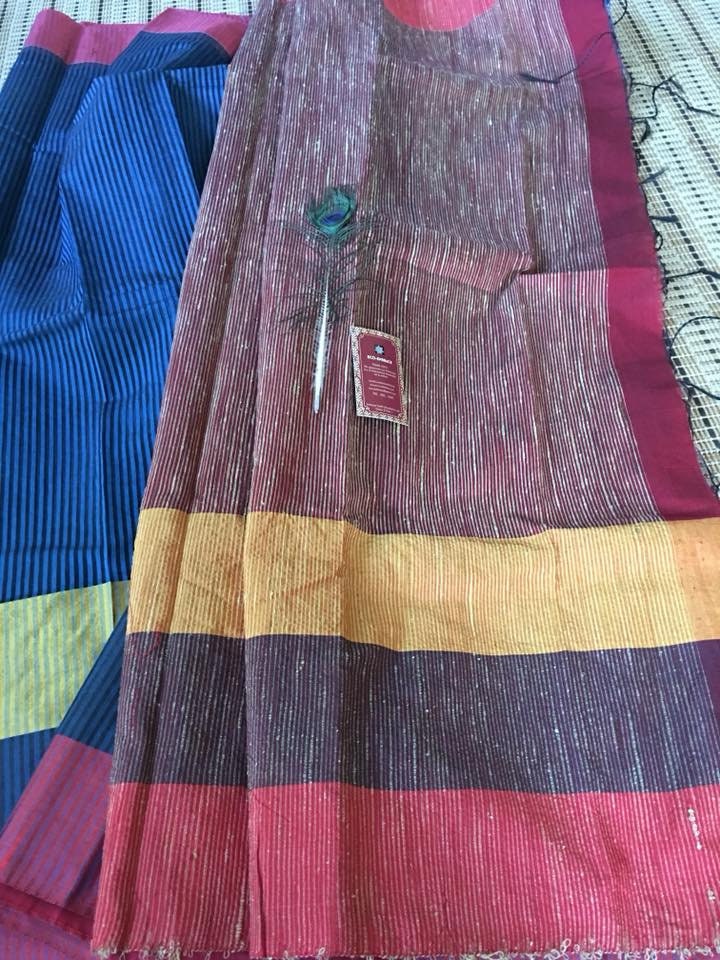 Tricolor Jute Cotton Handloom Saree | Broad Boarder Sarees | Eco Woven Sarees | Indian Classic sari | Same day Shipping