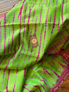 Shibori Sarees/ Chanderi silk cotton saree with blouse / Hand Block printed Shibori Chanderi /Saree for Women / Gift for Mum /Green Fuschia