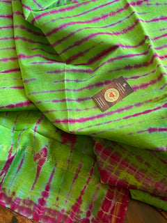 Shibori Sarees/ Chanderi silk cotton saree with blouse / Hand Block printed Shibori Chanderi /Saree for Women / Gift for Mum /Green Fuschia