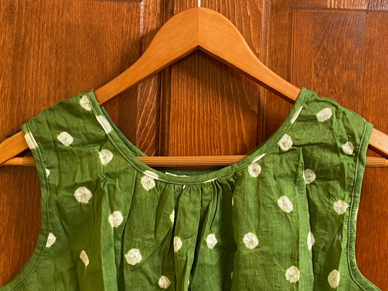 Green Tye&Dye Cotton Tops, Women's Sleeveless Balloon Tops, Shibori Tops , Shell Tops for women, Boho chic blouse, women's Plus size blouse