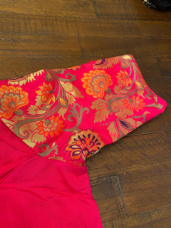 Plain Hot Pink Blouse with Banarasi sleeves / Designer Blouse /Readymade Blouses /Stitched Blouse / Cotton silk saree blouse/ Women's choli