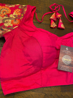 Plain Hot Pink Blouse with Banarasi sleeves / Designer Blouse /Readymade Blouses /Stitched Blouse / Cotton silk saree blouse/ Women's choli