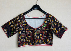 Black Kalamkari Saree Blouse / Cotton Kalamkari Designer Blouse/ Sari Blouse for women /Cotton Short Sleeve saree blouses /Stitched Blouse