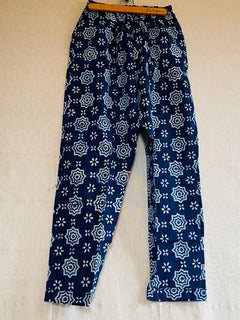 Luxury Cotton lounge Pants for women / Indigo pants /Straight leg pants with pockets / Work from home pants / Pajama pants/ Stars Indigo