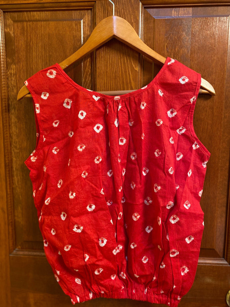 Women's Sleeveless Tops |Tye&Dye Cotton Balloon Tops |Sleeveless Shibori Tops | Shell Tops for women| Boho chic blouse | Red Top| Plus sizes