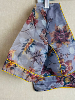Pastel Ash Gray Chiffon blouse /Organza Designer Saree Blouses /Plunge Neck blouse/Floral Chiffon saree blouse /Stitched Blouses S-XL