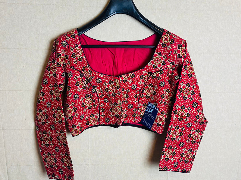 Hot Pink Patola Printed Cotton Blouse/ Readymade Saree Blouse With long Sleeves/  Designer Sari Blouse for women /Cotton Saree Blouses/S-XL
