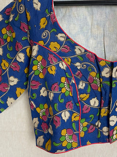 Blue Kalamkari Saree Blouse / Cotton Kalamkari Designer Blouse/ Sari Blouse for women /Cotton Short Sleeve saree blouses /Stitched Blouse
