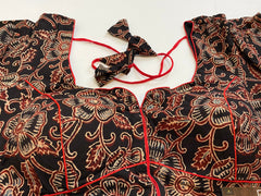 Black Ajrakh Readymade Saree Blouse With long Sleeves/ Ajrakh Designer Blouse/ Sari Blouse for women /Cotton Saree Blouses/Readywear blouse