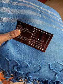 Denim Blue with Silver zari border Premium Linen Stole | Linen Duppatta |