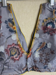 Pastel Ash Gray Chiffon blouse /Organza Designer Saree Blouses /Plunge Neck blouse/Floral Chiffon saree blouse /Stitched Blouses S-XL