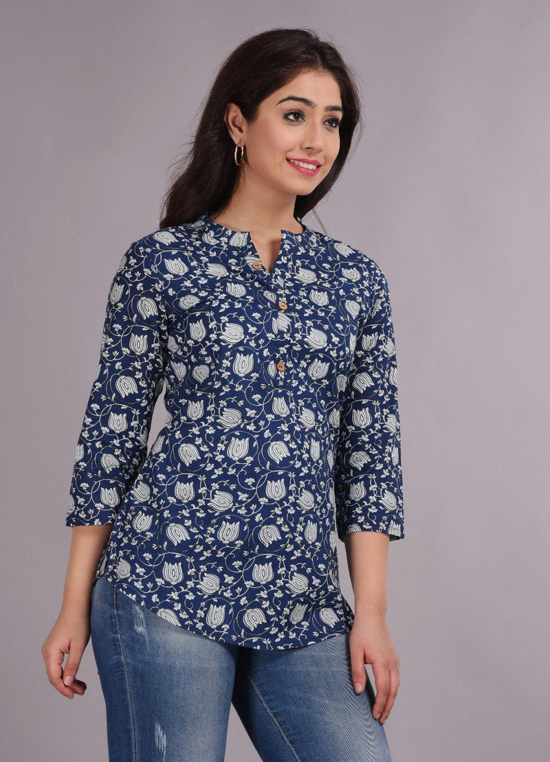 Lotus vines | Cotton Print Shirts for women | Short Kurtis | Cotton Kurtis | Women’s Shirts | Cotton Blouse | Cotton print tunics