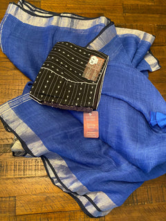 Blue Linen silver zari border saree | Linen zari Saree | Party sarees | Genuine Linen |mix and match saree blouses | Birthday gift for her